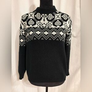 Vintage black & white fair isle pullover sweater size medium